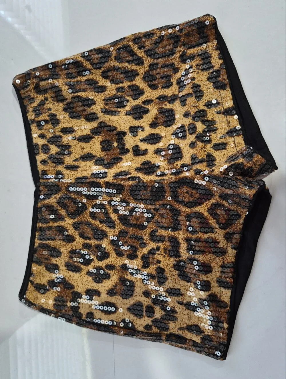Sequin Leopard Print High-Waist Women’s Shorts - Black & Gold Size Small